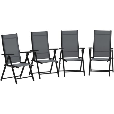 Set 4 Sedie da Giardino 56x69x106 cm Pieghevoli e Traspiranti in Acciaio e Poliestere Grigio