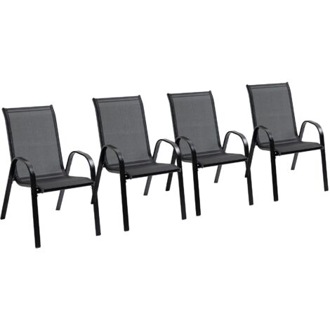 Set 4 Sedie da Giardino 70x54x90 cm in Metallo e Tessuto Nero