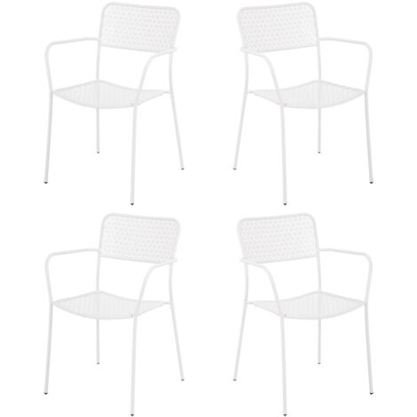 Set 4 sedie da Giardino con Braccioli 57x45/58x81,5h cm in Metallo Aura Bianco