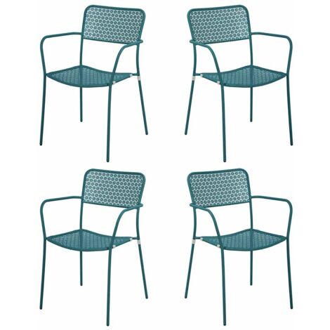 Set 4 sedie da Giardino con Braccioli 57x45/58x81,5h cm in Metallo Aura Turchese