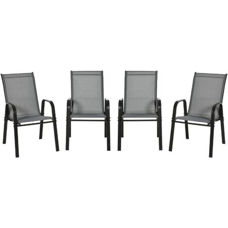 Set 4 Sedie da Giardino Impilabili 54x75,5x95 cm con Braccioli in Metallo e Tessuto a Rete Grigio