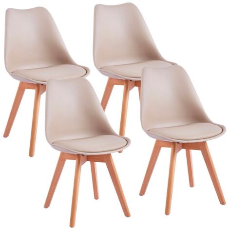 Set 4 sedie da pranzo con gambe legno e cuscino Beige - Candice