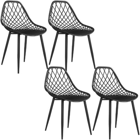 Set 4 Sedie da Pranzo Design Moderno con Schienale Traforato in Plastica Nero
