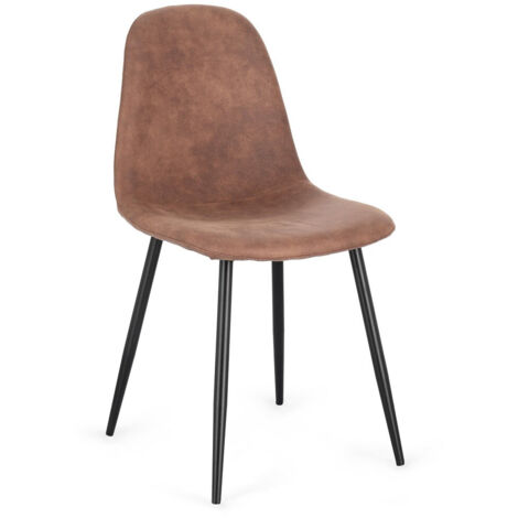 Set 4 Sedie da Pranzo in Fibra Sintetica, Nero/Cognac