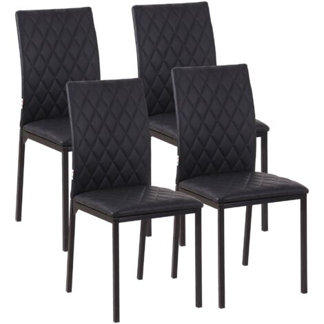 Set 4 Sedie da Pranzo in Finta Pelle Effetto Diamantato Nero