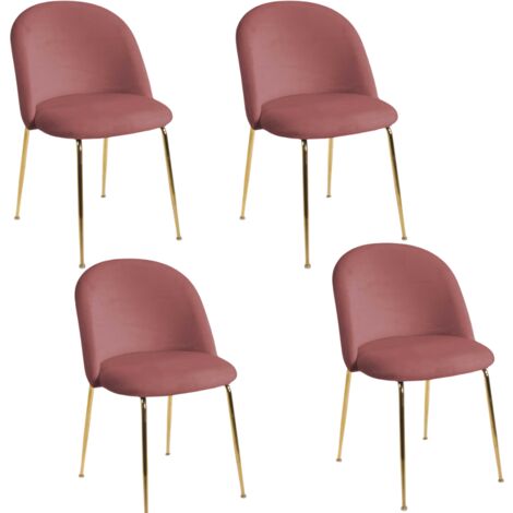 Set 4 Sedie da Pranzo in Velluto Imbottito Poltrone Cucina Bar Soggiorno cm 50x57x77 Design Moderno - Rosa