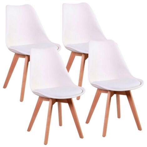 Set 4 Sedie Ergonomiche 53,5x48,5x83 cm Gambe in Legno Candice Bianco