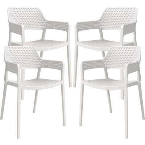 Set 4 Sedie Ergonomiche in Polipropilene Bianco con Schienale e Seduta Forati