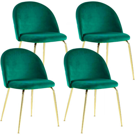 Set 4 Sedie Imbottite 49x52x79 cm in Velluto Verde e Oro