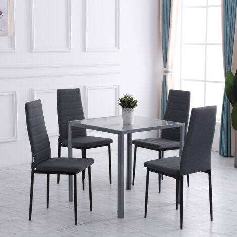 Set 4 Sedie Imbottite per Soggiorno o Sala da Pranzo, Sedie da Cucina Moderne, in Metallo e Tessuto Grigio