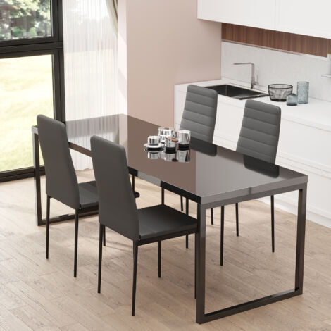 Set 4 Sedie Imbottite per Soggiorno o Sala da Pranzo, Sedie da Cucina Moderne, in Metallo e Tessuto Nero