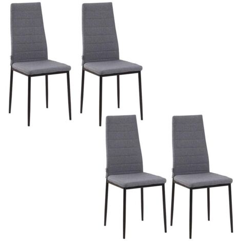 SET 4 SEDIE IMBOTTITE STILE MODERNO IN METALLO E TESSUTO GRIGIO