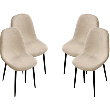 SET 4 SEDIE IMBOTTITE TEDDY IN TESSUTO BEIGE CON GAMBE NERE 44X48X88 CM