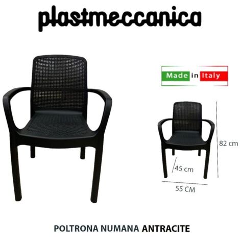 Set 4 Sedie in Resina da Giardino Impilabile Numana Antracite 58 x 56,5 x 83 cm