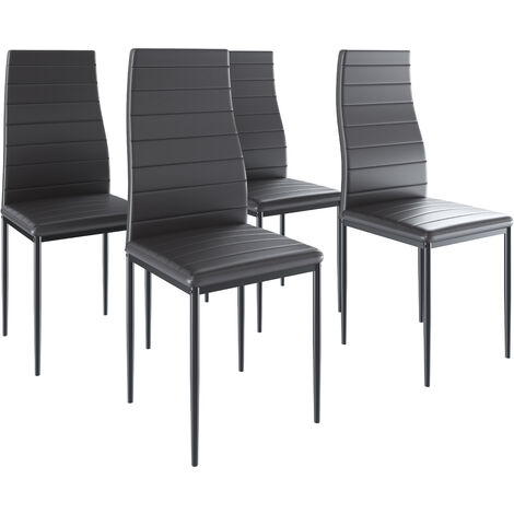 Set 4 Sedie Moderne Per Sala Da Pranzo Con Schienale Alto Seduta Ergonomica Sedia Elegante Imbottita Seduta Comoda In Ecopelle Gambe Struttura In Acciaio Design Pergamino 41 x 97 x 38 cm (Nero)