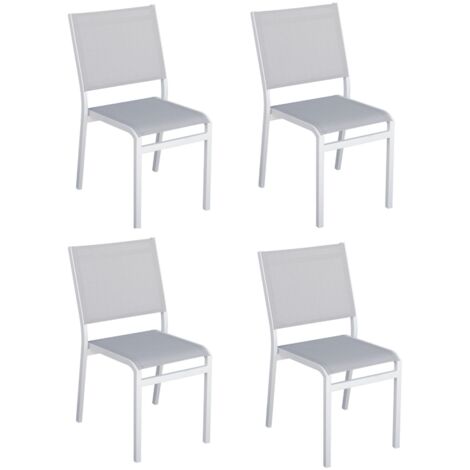 Set 4 Sedie per Esterni Impilabili in Alluminio, Arredamento Giardini, Bar, Ristoranti, Colore Bianco