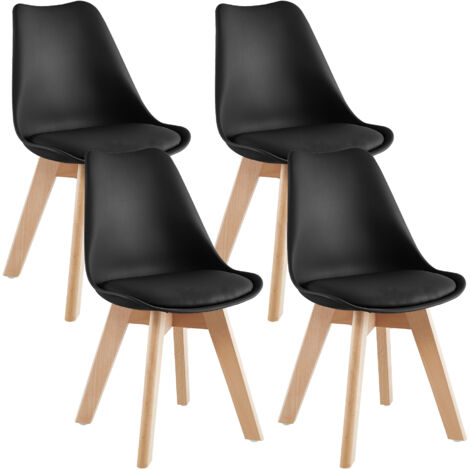 Set 4 Sedie Sala Da Pranzo Ufficio Con Gambe In Legno Di Faggio Schienale Ergonomico Seduta Imbottita In SimilPelle Sedia Cucina Soggiorno Sala Attesa Eleganti Moderne Robuste Solide Nero