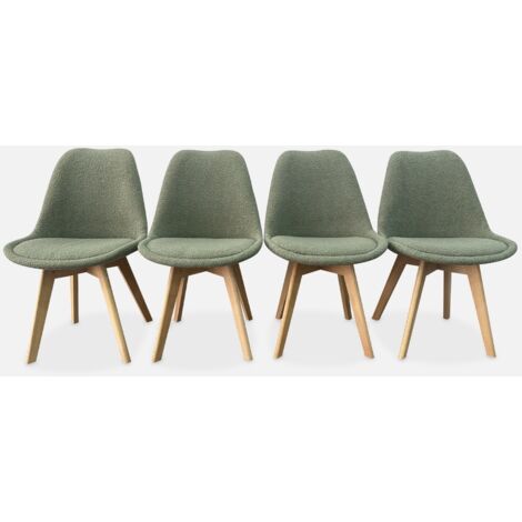 Set 4 sedie scandinave bouclé e gambe in legno