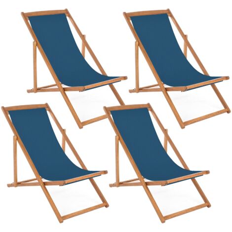 Set 4 Sedie Sdraio Reclinabile Pieghevole 60x106x88h cm in Legno Relax Noemi Blu