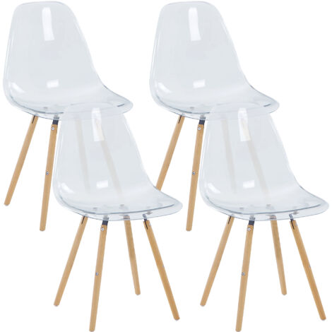 Set 4 Sedie Trasparenti  In Polipropilene Con Gambe In Legno Di Faggio Schienale Ergonomico Sedia Cucina Soggiorno Sala Attesa Eleganti Moderne Robuste Solide