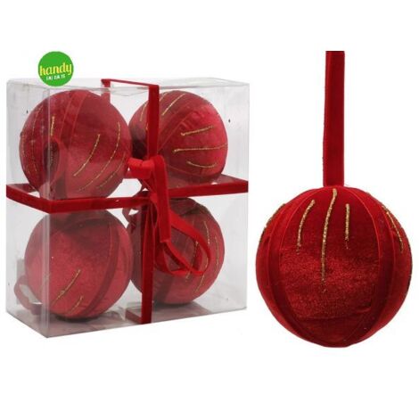 Set 4 sfere general trade Ø10cm velluto rosso