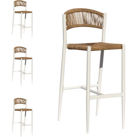 Set 4 Sgabelli Alti per Bar, Ristoranti, Giardino in Alluminio Bianco e Paglia