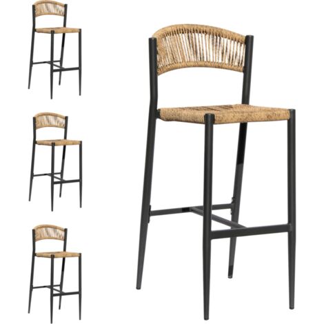 Set 4 Sgabelli Alti per Bar, Ristoranti, Giardino in Alluminio Grigio e Paglia