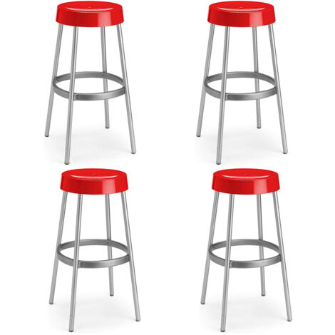 Set 4 Sgabelli bar gim rosso ALTO CM 80 S-cab ARREDO CASA Gambe in Alluminio Anodizzato, Seduta Ergonomica, Made in Italy