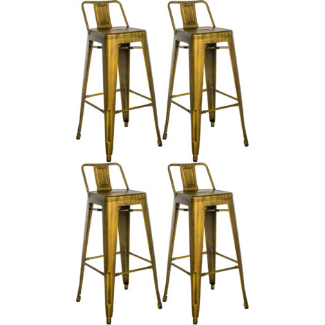 Set 2 Sgabelli Alti da Bar 53x56x110 cm in Metallo Oro