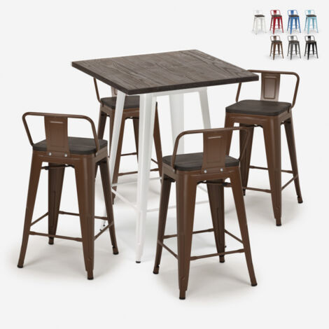 Set 4 sgabelli tolix legno metallo tavolino industriale 60x60cm Peaky White