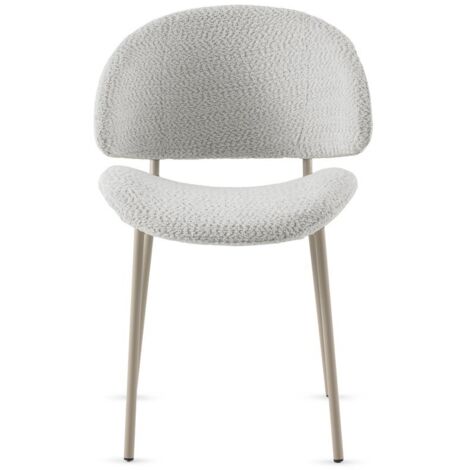 Set 4 sillas tapizadas en chenilla blanco con patas metalicas en topo
