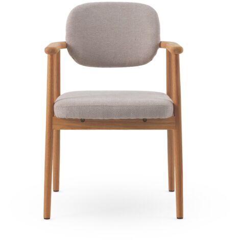 Set 4 sillones madera de roble natural tapizado en beige