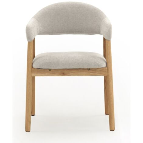 Set 4 sillones madera roble natural tapizado blanco