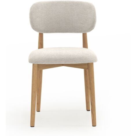 Set 4 sillones madera roble natural tapizados en blanco