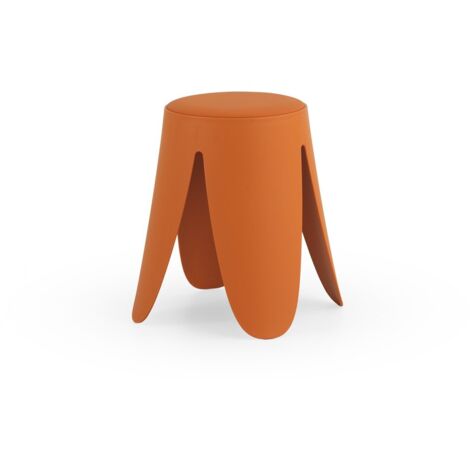 Set 4 taburetes bajos de polipropileno con asiento tapizado en simil piel, color naranja