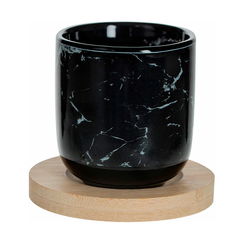 

SECRET DE GOURMET Set 4 tazas color negro con base madera modelo geom hygge