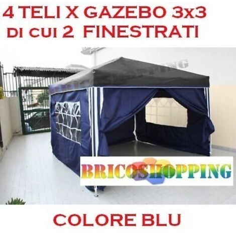 Set 4 Teli Laterali Finestrati Blu Adattabili A Gazebo 3x3 Rapidi O Fissi Ble