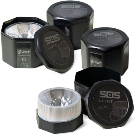 Set 4 unidades SOS LIGHT - luz de emergencia autónoma, señal v16 de preseñalización de peligro, homologada DGT V16 - en estuche - autonomía hasta 6 ho