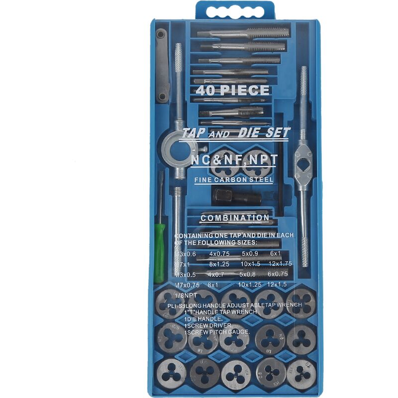 Skecten - Set 40pcs Métrique Taraud de Filière Clé à Cliquet M3-M12 Boulon Écrou