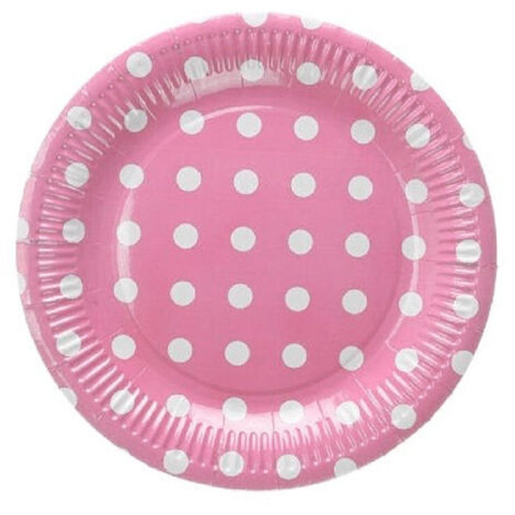 Set 48 Assiettes En Papier 23 Cm Rose à Pois Mariage Naissance Baptême Fête