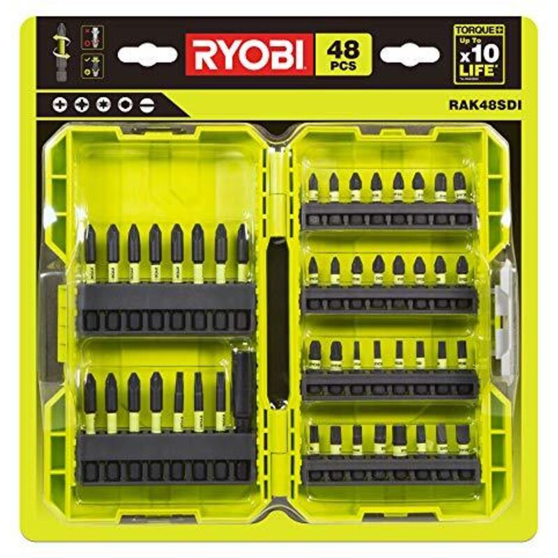 Ryobi - Valigetta antiurto impilabile con 48 bit di cacciavite RAK48SDI
