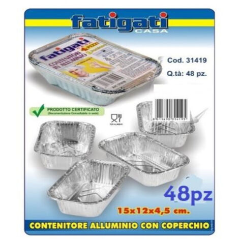 Set 48 Pz Contenitore Vaschetta In Alluminio Con Coperchio Cucina 15x12x4cm