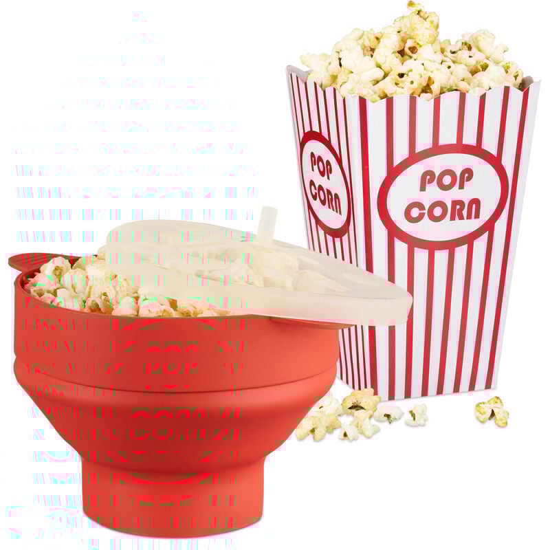 49-piece popcorn set, red silicone popcorn maker, popcorn bags, microwave use, BPA-free popcorn popper