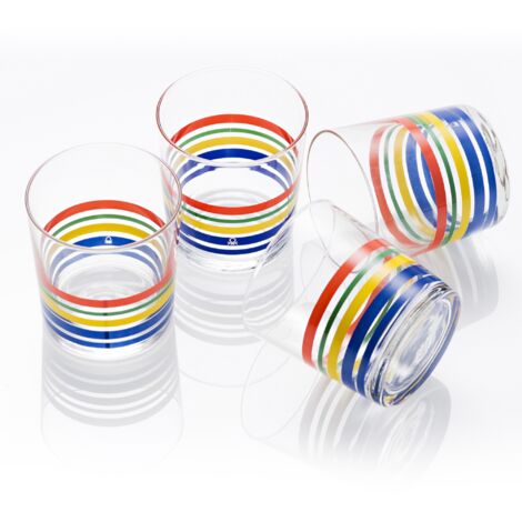 SET 4PCS VASOS DE AGUA 0,345L CRISTAL RAYAS FINAS MULTICOLOR CASA BENETTON
