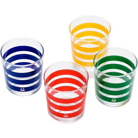 SET 4PCS VASOS DE AGUA 0,345L CRISTAL RAYAS MULTICOLOR CASA BENETTON