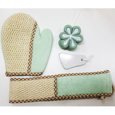 Set 4pz Bain Effet Massage Douche Gant Pierre Pomme éponge Relaxante