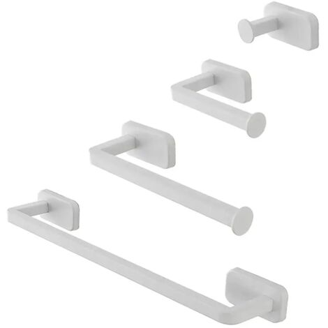 Set 4pz con appendino, porta rotolo e 2 porta salviette a muro in acciaio bianco Cubik