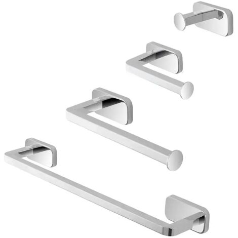 Set 4pz con appendino, porta rotolo e 2 porta salviette a muro in acciaio cromo Cubik