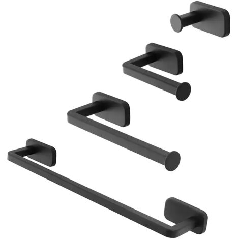 Set 4pz con appendino, porta rotolo e 2 porta salviette a muro in acciaio nero Cubik