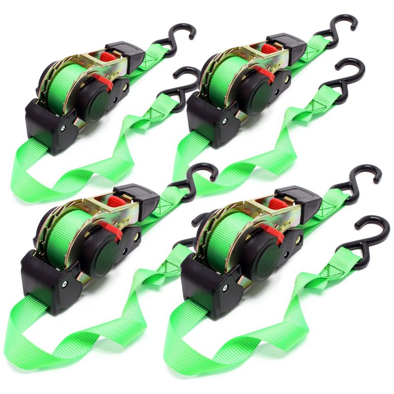 

Set 4x correas sujeción automáticas 1,8m x 25mm 320daN PES Autoenrollables Ganchos-S Asegurar cargas